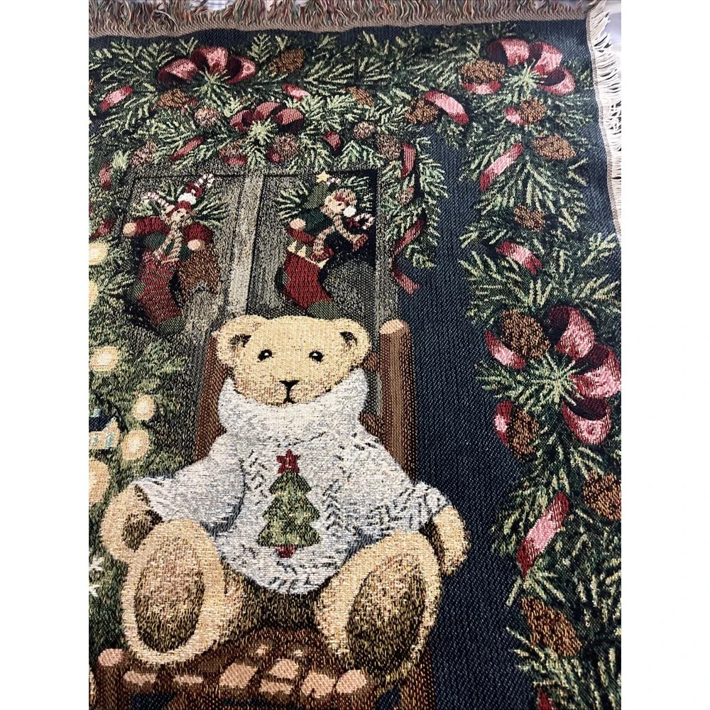 Vtg Hallmark Goodwin Weavers Christmas Tree Blanket 100% Cotton Teddy Bears